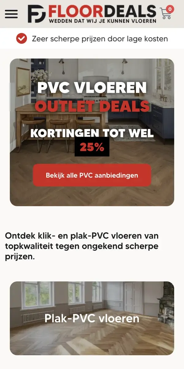De webshop van Floordeals op een telefoon: pvc-vloeren in de outlet