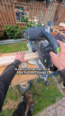 Meta-advertentie van LIPS Aannemers: video vanuit het perspectief van een timmerman aan de zaag, met de tekst 'Ik ben timmerman en ik zoek nieuwe collega's'.